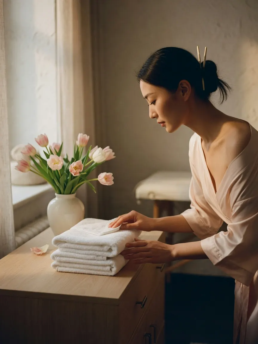 Warm oil and fresh linen before a session of nuru massage Munich